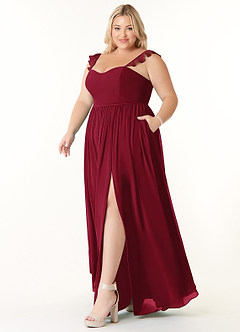 Azazie Metz Bridesmaid Dresses Burgundy A-Line Sweetheart Ruched Chiffon Dress image9
