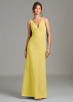 Azazie Leticia Bridesmaid Dresses Canary Sheath Pleated Chiffon Dress image1