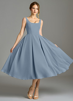Azazie Amalie Bridesmaid Dresses Dusty Blue A-Line Pleated Chiffon Dress image5