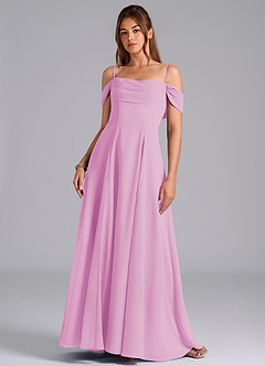 Azazie Almina Bridesmaid Dresses Candy Pink A-Line Off the Shoulder Chiffon Convertible Dress image4