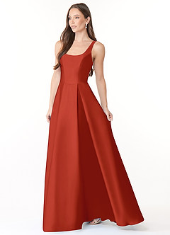 Azazie Neve Bridesmaid Dresses Rust Ball-Gown with Pockets Stretch Satin Dress image3