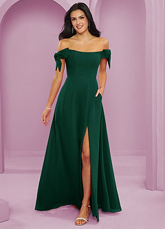 Barbie ♥ Azazie Bridesmaid Dresses Emerald A-Line Off the Shoulder Chiffon Convertible Dress image1