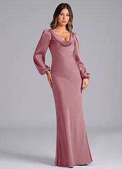 Azazie Rylina Bridesmaid Dresses Vintage Mauve Mermaid Long Sleeve Stretch Satin Dress image4