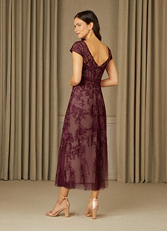 Azazie Sanna Kleider für die Brautmutter A-Linie Schaufel Spitze Tüll Kleid Dunkelweinrot Champagner image4