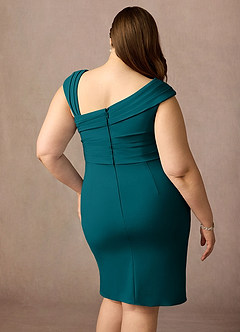 Azazie Cecily Final Sale Peacock Sheath Stretch Crepe Dress image12