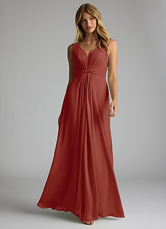 Azazie Gina Bridesmaid Dresses Terracotta A-Line V-Neck Pleated Chiffon Dress image1