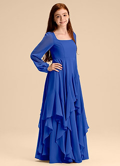 Azazie Clara Junior Abito A-Line in Chiffon Blusa Blu Reale image4