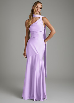 Azazie Amara Bridesmaid Dresses Lilac Mermaid One Shoulder Stretch Satin Dress image3