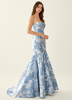 Jacinta Blue Floral Jacquard wrap Mermaid Prom Dress image3
