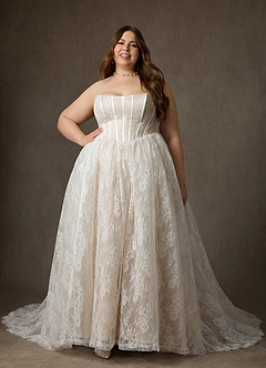 Azazie Demetria 웨딩드레스 볼가운 스트랩리스 레이스 채플 트레인 드레스 image15