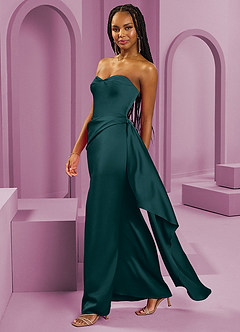 Barbie ♥ Azazie Vestidos de damas de honor Vestido de Pino de Satén Elástico de Corte Recto Convertible con Sin tirantes image6