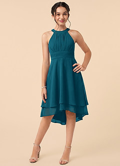 Azazie Linna Junior Ink Blue A-Line Pleated Chiffon Dress image1