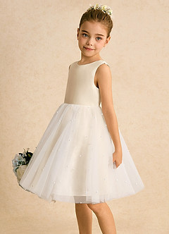 Azazie Esme Flower Girl Dresses Champagne Ball-Gown Bow Tulle Dress image4
