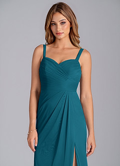Azazie Micky Bridesmaid Dresses Ink Blue A-Line Pleated Mesh Dress image7