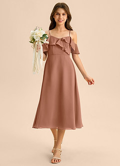 Azazie Kamilla Junior Abito A-Line in Chiffon a Spalla Scoperta Bronzo image4