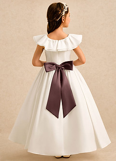 Azazie Clara Flower Girl Dresses Ivory Espresso A-Line Bow Cotton Dress image2