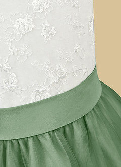 Azazie Vetty Flower Girl Dresses Ivory Matcha A-Line Lace Tulle Dress image11