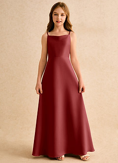 Azazie Joella Girls Formal Flower Girl Dresses Rust A-Line Pleated Matte Satin Dress image5