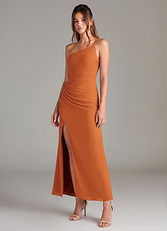 Azazie Eren Robes de demoiselle d'honneur Robe Sirène en Mousseline de soie Une épaule Cannelle image1