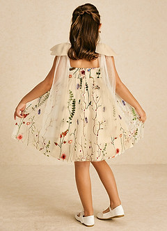 Azazie Prunella Flower Girl Dresses Classic Champagne A-Line Lace Tulle Dress image2