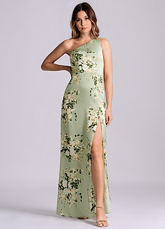 Azazie Phaedra Suknie dla druhen Linia A Jedno ramię Satyna elastyczna Do ziemi Sukienka image4