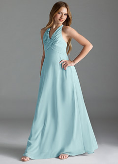 Azazie Tessie Junior Sea Glass A-Line Pleated Chiffon Dress image3