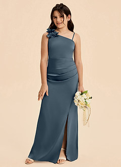 Azazie Remi Junior Twilight Sheath Side Slit Stretch Satin Dress image4
