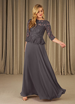 Azazie Averie Mother of the Bride Dresses Steel Grey A-Line Boatneck Sequins Chiffon Dress image2