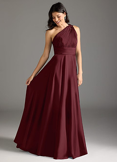 Azazie Charlize Brautjungfernkleider A-Linie One-Shoulder Stretch-Satin Kleid Cabernetrot image2