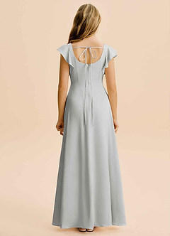 Azazie Bondi Junior Vestido de Plata de Satén Elástico de Corte en A con Corte Lateral image2