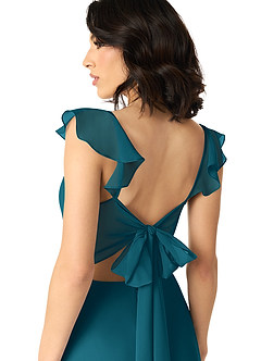 Azazie Everett Bridesmaid Dresses Ink Blue A-Line V-neck Ruched Chiffon Dress image5