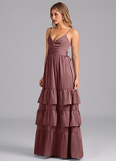 Azazie Nathalia Bridesmaid Dresses Vintage Mauve A-Line Pleated Stretch Satin Dress image4