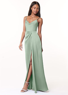 Azazie Brielle Bridesmaid Dresses Agave A-Line Cowl Spaghetti Straps Stretch Satin Dress image3