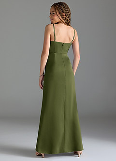 Azazie Maci Junior Olive Mermaid Pleated Stretch Satin Dress image5