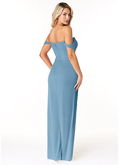 Azazie Tessa Bridesmaid Dresses Steel Blue Sheath Sweetheart Off-The-Shoulder Mesh Convertible Dress image5