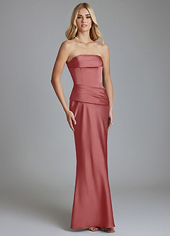 Azazie Lenya Brudtärnklänningar Klä av Tubklänning i Stretch Satin Plisserad Antik Ros image5