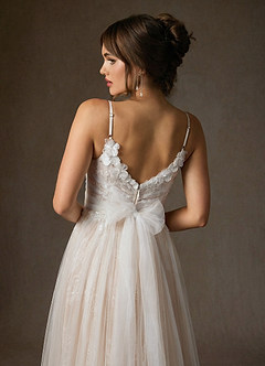 Azazie Zenia Hochzeitskleider A-Linie Tüll Kleid Diamantweiß Nude image6