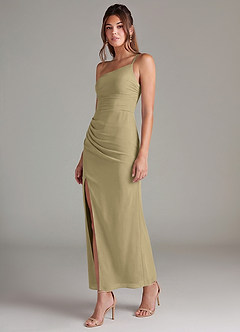 Azazie Eren 신부 들러리 드레스 인어 한쪽 어깨 쉬폰 발목 길이 드레스 image5