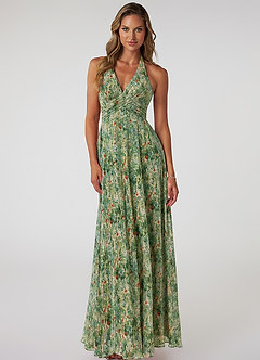 Azazie Tessie Bridesmaid Dresses Meadow Bloom A-Line V-Neck Pleated Chiffon Dress image1