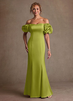 Azazie Redding Suknie dla Matki Panny Młodej Osłona Marszczony Satyna elastyczna Długość podłogi Sukienka image1