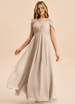 Azazie Emma Junior Robe Trapèze en Mousseline de soie Plissée Taupe image4