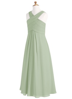 Azazie Kaleigh Junior Vestido de Salvia Polvorienta de Gasa de Corte en A con Plisado image8