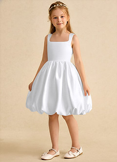 Azazie Nirvana vestidos de niña de las flores Vestido de Blanco de Satin Mate de Princesa con Volante image5