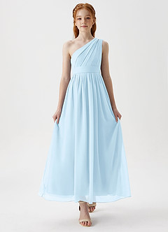 Azazie Anissa Junior Sky Blue A-Line Pleated Chiffon Dress image5