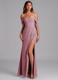 Azazie Johana Bridesmaid Dresses Vintage Mauve Mermaid Off the Shoulder Chiffon Convertible Dress image1