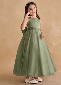 Azazie Cookie Flower Girl Dresses Pistachio A-Line Bow Tulle Dress image2