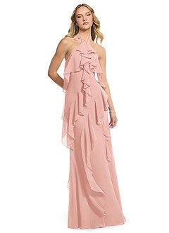 Azazie Velma Brautjungfernkleider A-Linie Seitliche Cut-Outs Chiffon Kleid Rosettenrosa image3