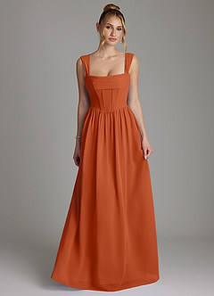 Azazie Caterina Vestidos de damas de honor Vestido Naranja Quemada de Gasa de Línea A con Corsé image4