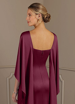 Azazie Eli Mother of the Bride Dresses Mulberry Sheath Boatneck Stretch Satin Dress image6
