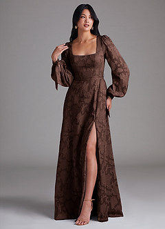 Azazie Leonia Bridesmaid Dresses Ganache A-Line Long Sleeve Floral Burnout Dress image4